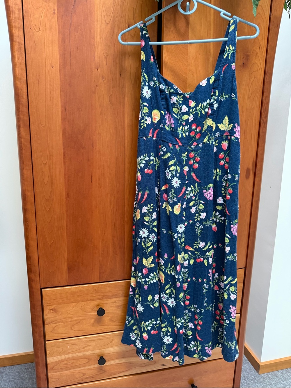 Old Navy Navy Floral Midi Dress with Multicolor Garden Print